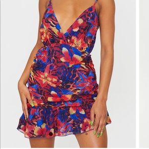 Multi floral leopard print tie back dress